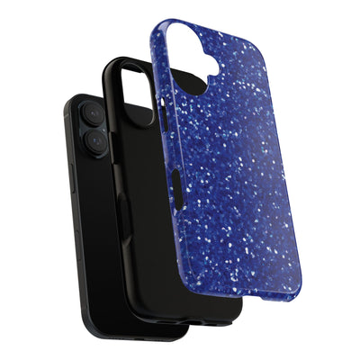 Chic Blue Faux Play on Glitter Effect Cute Phone Case, for IPhone 16 pro Max | Iphone 15, Iphone 14, IPhone 13 Case, 11 8 7, Samsung Galaxy S24, S23, S22, S21, 2 Layer Protection