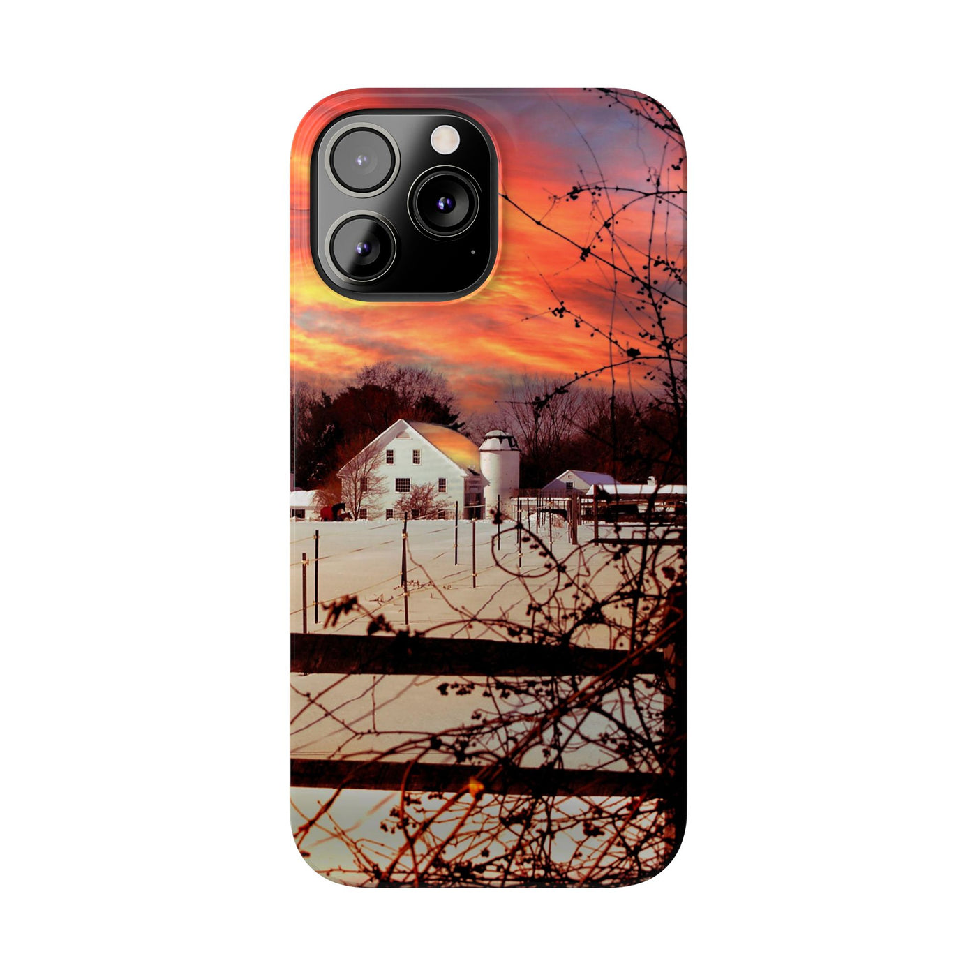 Slim Cute Phone Cases for Iphone - | iPhone 15 Case | iPhone 15 Pro Max Case, Iphone 14 Case, Iphone 14 Pro Max, Iphone 13, New England Winter Sunset