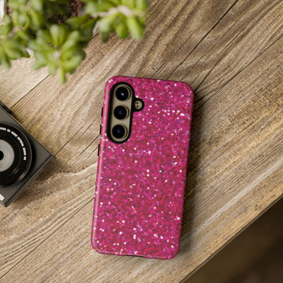 Chic Pink Faux Play on Glitter Effect Cute Phone Case, for IPhone 16 pro Max | Iphone 15, Iphone 14, IPhone 13 Case, 11 8 7, Samsung Galaxy S24, S23, S22, S21, 2 Layer Protection