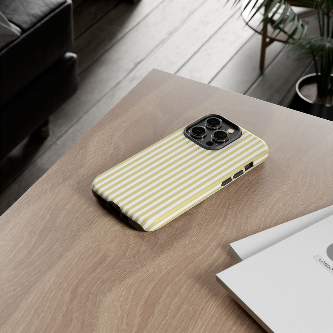 Tough Premium Soft Yellow Stripes Phone Case Gift for Her - For Apple iPhone 16 Pro Max 16e iPhone 15 Pro iPhone Iphone 14 Plus 13 Pro 12 SE XR - Studio40ParkLane