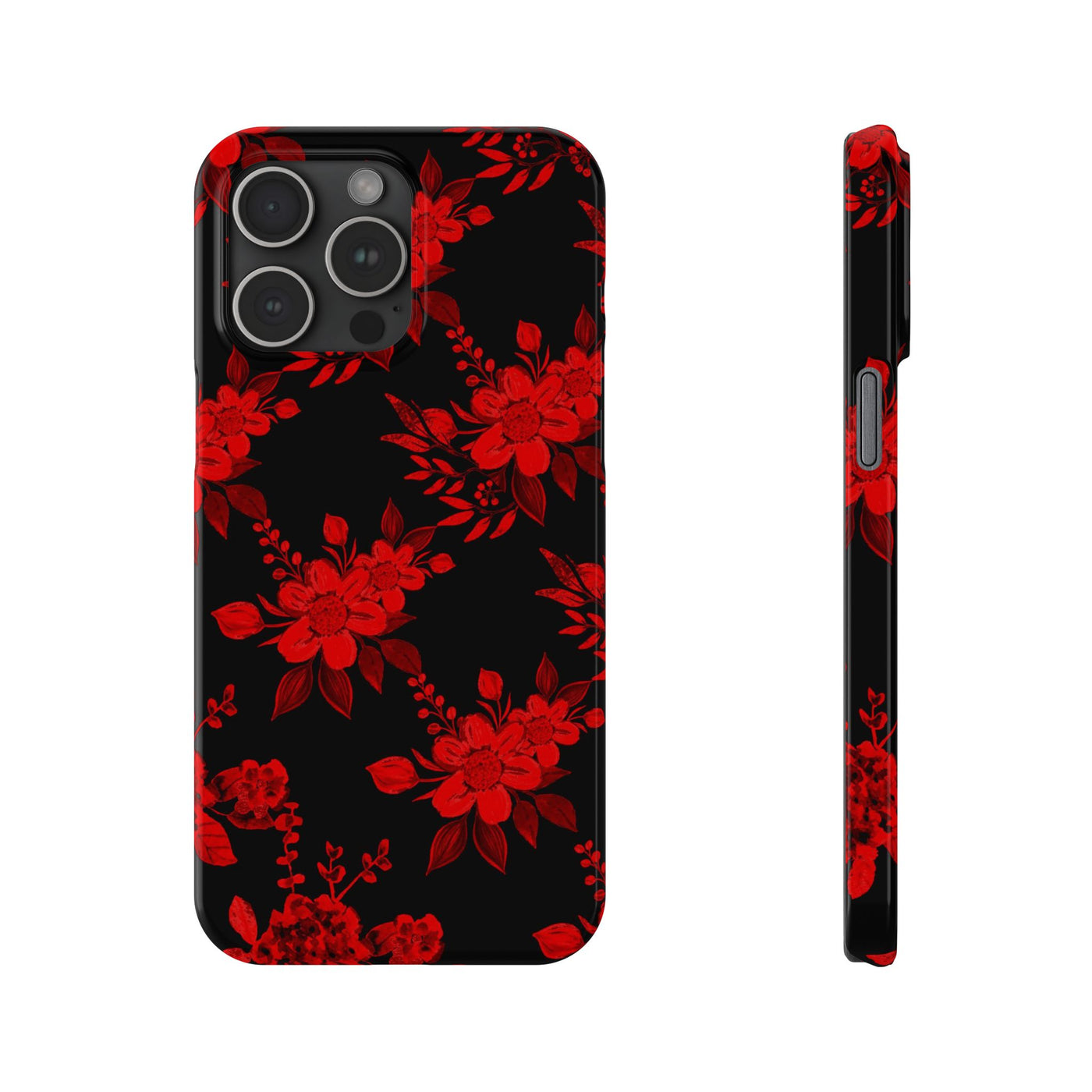 Slim Cute iPhone Cases - | iPhone 15 Case | iPhone 15 Pro Max Case, Iphone 14 Case, Iphone 14 Pro Max, Iphone 13, Red Black Flowers