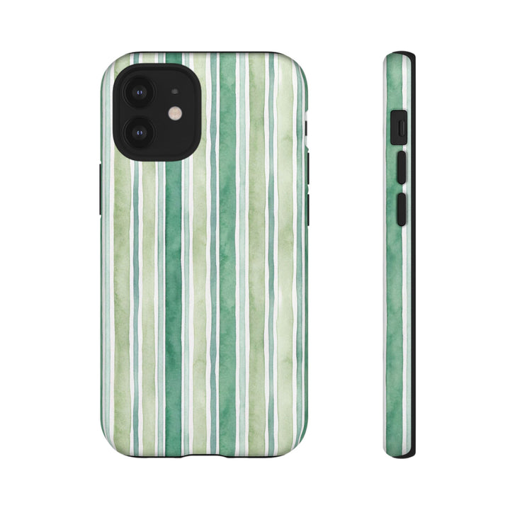 Aesthetic Tough Green Watercolor Stripes Premium Phone Case - For iPhone 17 Pro Max iPhone 16 Pro iPhone 15 Iphone 14 Plus 13 Pro 12 11 10 - Studio40ParkLane
