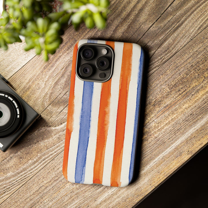 Tough Cute Blue Orange Stripes Phone Case, for IPhone 17 Pro Max | Iphone 17 Air, Iphone 16, IPhone 15, 14 13 12, Samsung Galaxy S26, S25, S24, S23 - Studio40ParkLane
