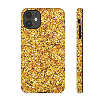 Chic Gold Faux Play on Glitter Effect Cute Phone Case, for IPhone 16 pro Max | Iphone 15, Iphone 14, IPhone 13 Case, 11 8 7, Samsung Galaxy S24, S23, S22, S21, 2 Layer Protection