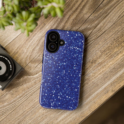 Chic Blue Faux Play on Glitter Effect Cute Phone Case, for IPhone 16 pro Max | Iphone 15, Iphone 14, IPhone 13 Case, 11 8 7, Samsung Galaxy S24, S23, S22, S21, 2 Layer Protection