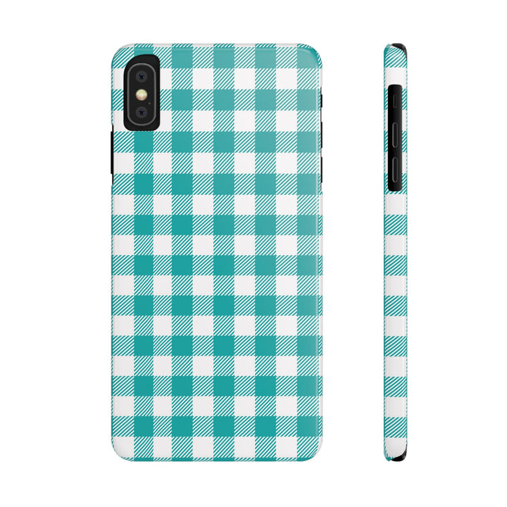 Slim Turquoise Gingham Gift for Her Cute Phone Cases for Iphone 16 Pro Max | iPhone 15 Case | iPhone 15 Pro Max Case, Iphone 14, 13, 12, 11, 10, 8, 7 - Studio40ParkLane