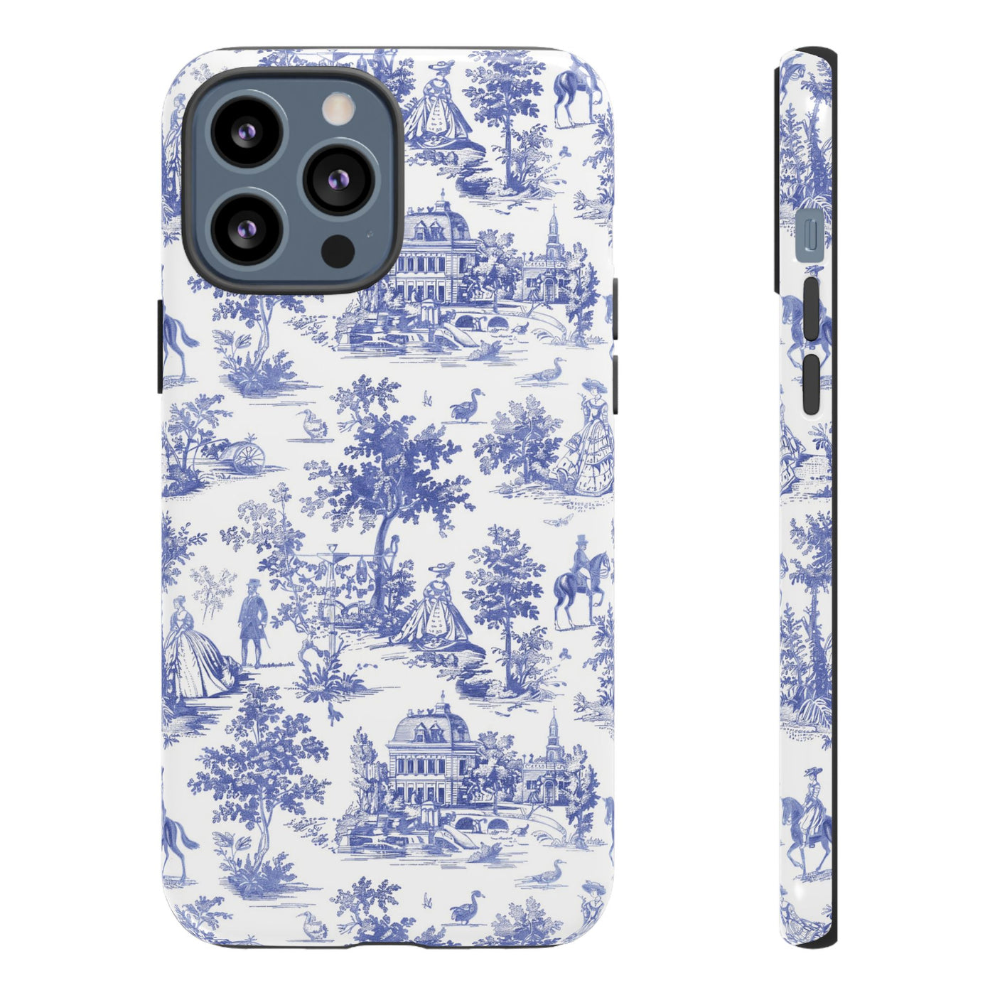 Premium Tough Blue French Toile Gift for Her Cute Phone Cases for Samsung and Iphone, 16, 15, 14, S24, S23, S22, S21, S20, Plus, Ultra, Pro