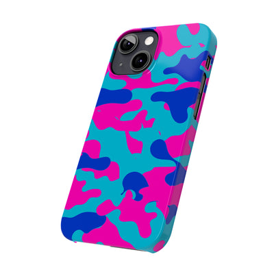 Slim Cute iPhone Cases - | iPhone 15 Case | iPhone 15 Pro Max Case, Iphone 14 Case, Iphone 14 Pro Max, Iphone 13, Blue Pink Camouflage