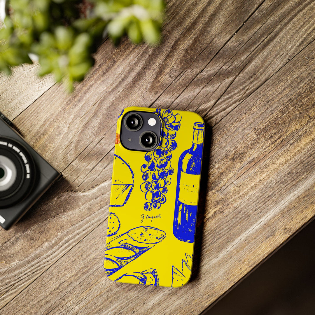 Slim Cute Phone Cases for Iphone | iPhone 15 Case | iPhone 15 Pro Max Case, Iphone 14, Iphone 14 Pro Max, Iphone 13, French Food Wine Yellow Blue - Studio40ParkLane