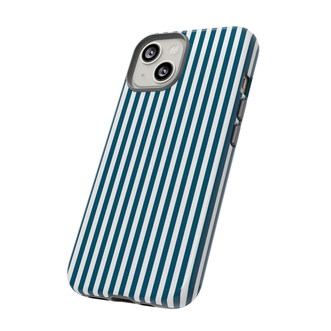 Tough Premium Teal Blue Stripes Phone Case Gift for Her - For Apple iPhone 16 Pro Max 16e iPhone 15 Pro iPhone Iphone 14 Plus 13 Pro 12 SE XR - Studio40ParkLane