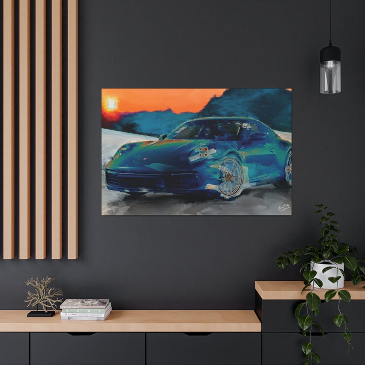 Porsche Wall Art on Canvas Print Gallery Wrapped - Gorgeous Porsche 911 Carrera Wall Art - Set in the mountains with a Sunset - Home Decor - Studio40ParkLane