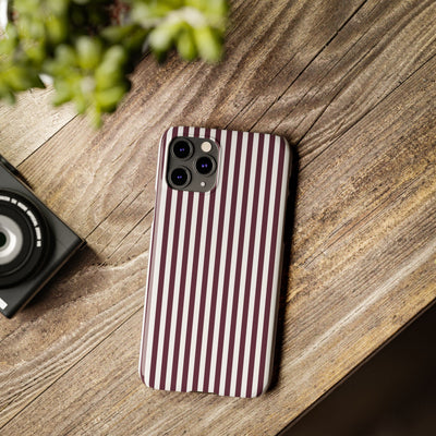 Slim Burgundy Wine Striped Cute Phone Case for Iphone 16 - | iPhone 15 Pro Max Case | iPhone 14 Case Iphone 13 12 11 10 9 8 7 Gift for Her - Studio40ParkLane