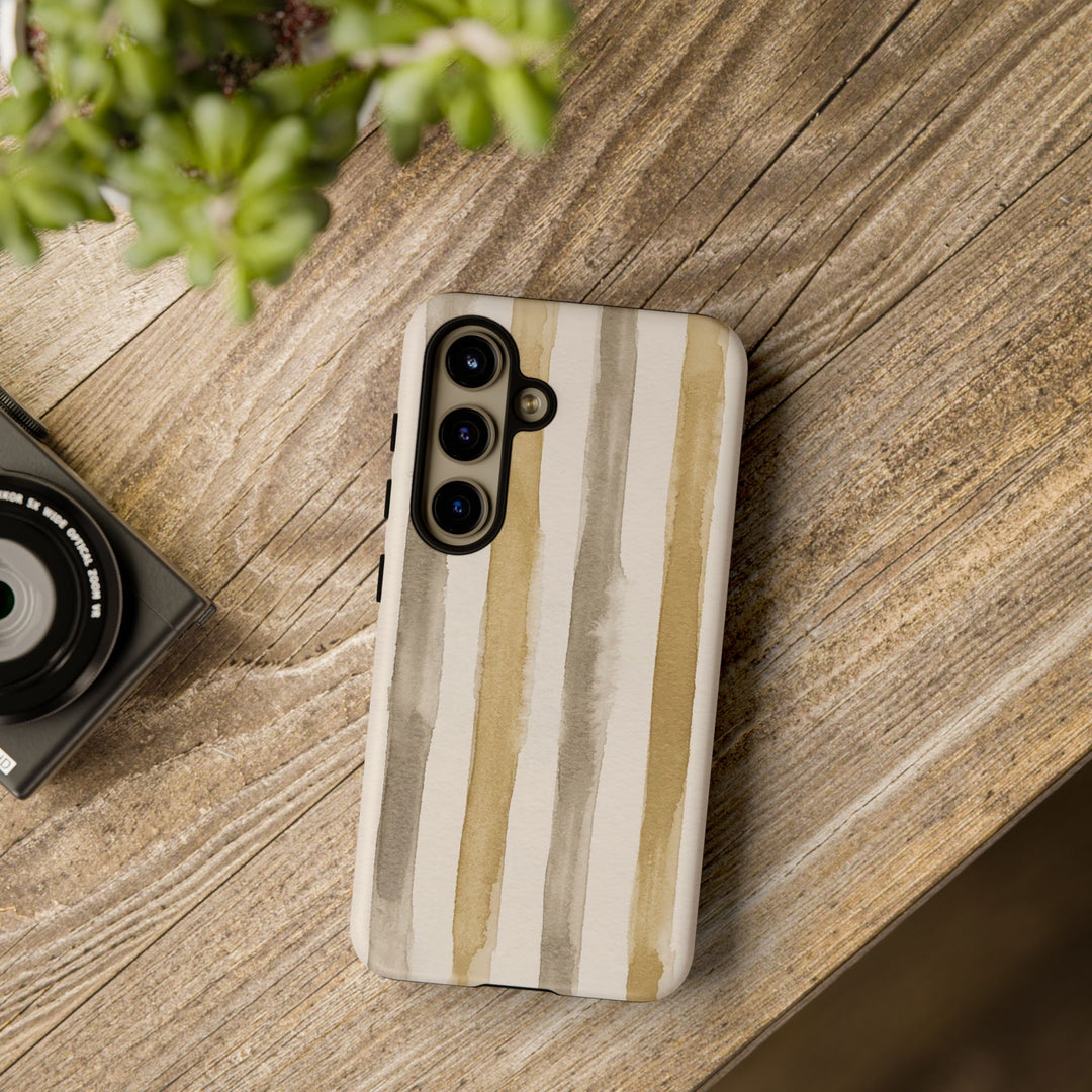 Tough Cute Brown Beige Stripes Phone Case, for IPhone 17 Pro Max | Iphone 17 Air, Iphone 16, IPhone 15, 14 13 12, Samsung Galaxy S26, S25, S24, S23 - Studio40ParkLane