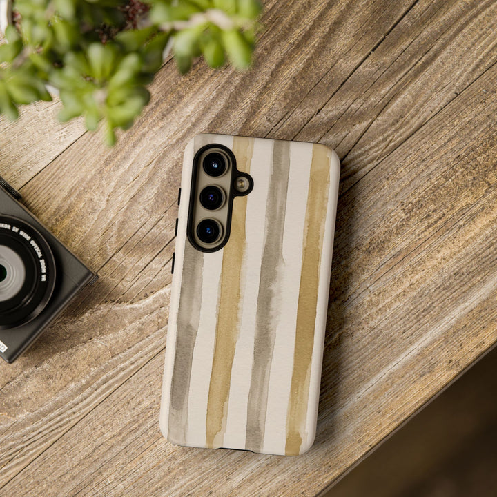Tough Cute Brown Beige Stripes Phone Case, for IPhone 17 Pro Max | Iphone 17 Air, Iphone 16, IPhone 15, 14 13 12, Samsung Galaxy S26, S25, S24, S23 - Studio40ParkLane