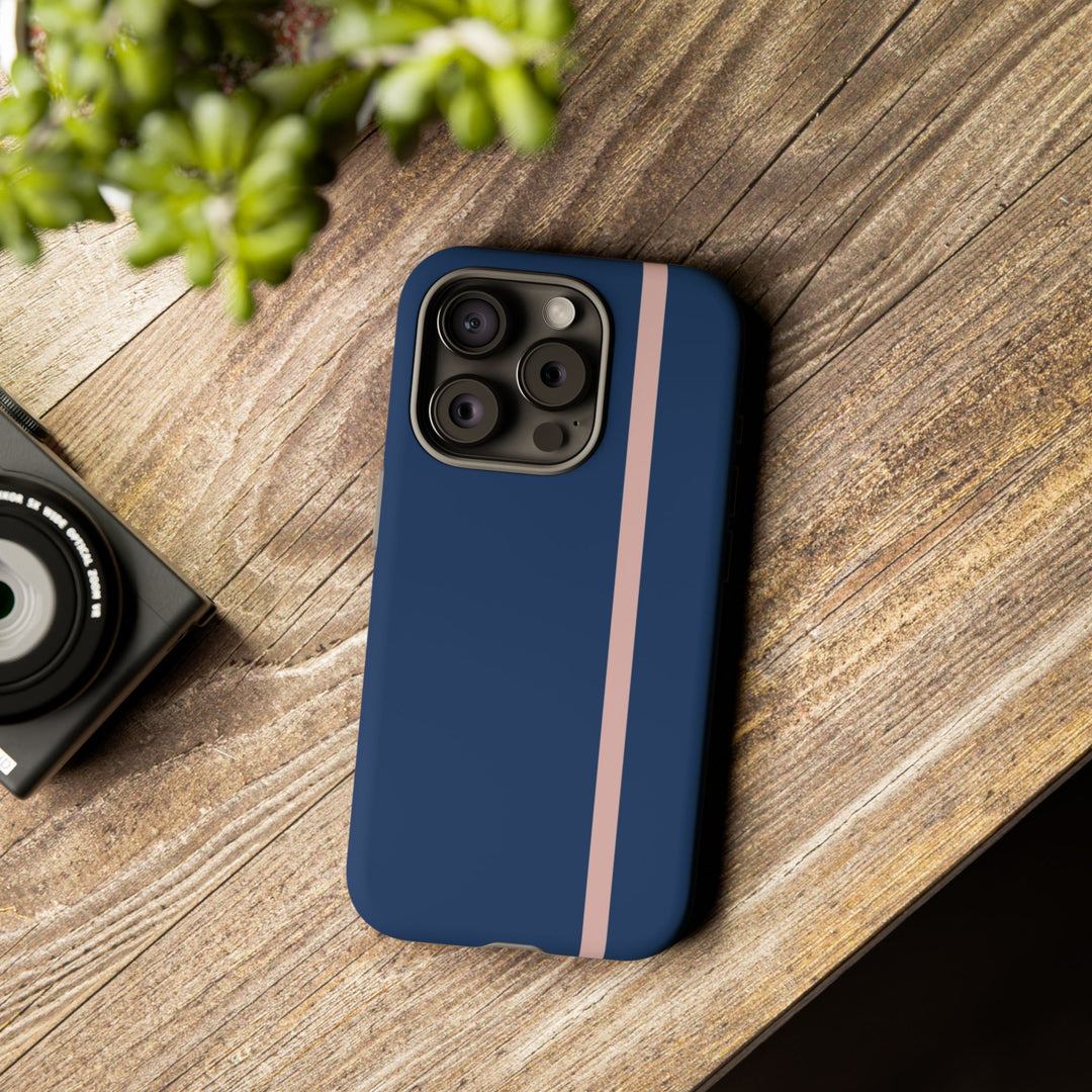 Tough Phone Case Navy Blue Orange Stripe iPhone 18 17 16 15 14 13 12 Pro Max Plus, Samsung Galaxy S26 S25 S24 Ultra Cute Preppy Sport - Studio40ParkLane