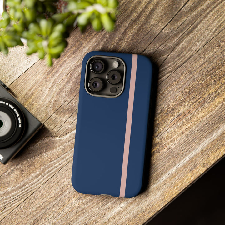 Tough Phone Case Navy Blue Orange Stripe iPhone 18 17 16 15 14 13 12 Pro Max Plus, Samsung Galaxy S26 S25 S24 Ultra Cute Preppy Sport - Studio40ParkLane