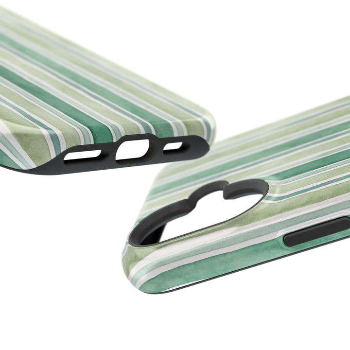 Aesthetic Tough Magsafe Green Stripes Watercolor Phone Case - For iPhone 17 Pro Max iPhone 16 Pro iPhone 15 Iphone 14 Plus 13 Pro 12 11 10 - Studio40ParkLane