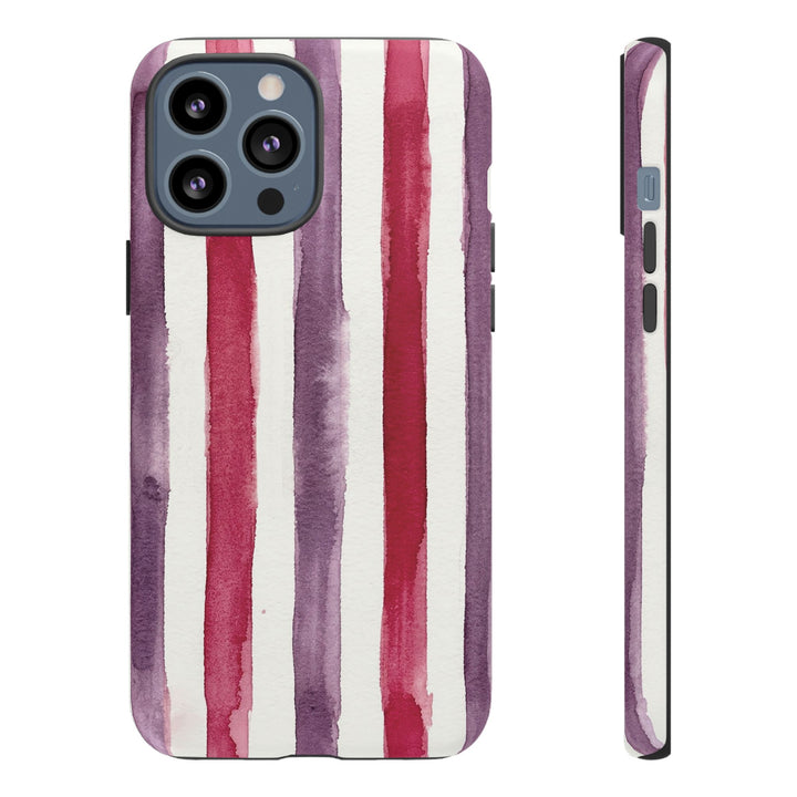 Tough Cute Wine Red Purple Stripes Phone Case, for IPhone 17 Pro Max | Iphone 17 Air, Iphone 16, IPhone 15, 14 13 12, Samsung Galaxy S26, S25, S24, S23 - Studio40ParkLane