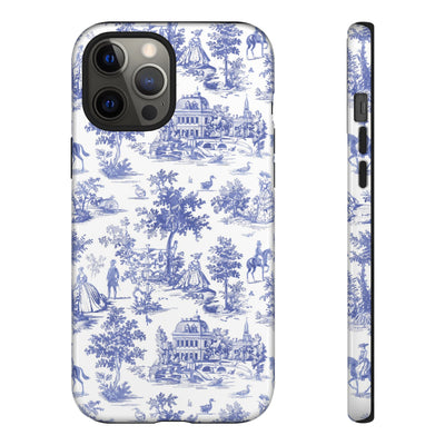 Premium Tough Blue French Toile Gift for Her Cute Phone Cases for Samsung and Iphone, 16, 15, 14, S24, S23, S22, S21, S20, Plus, Ultra, Pro