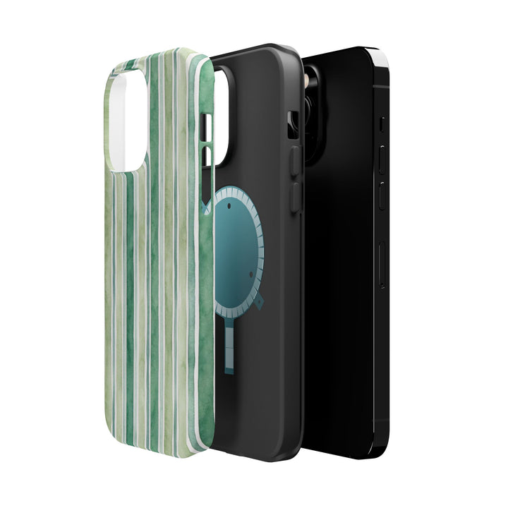 Aesthetic Tough Magsafe Green Stripes Watercolor Phone Case - For iPhone 17 Pro Max iPhone 16 Pro iPhone 15 Iphone 14 Plus 13 Pro 12 11 10 - Studio40ParkLane