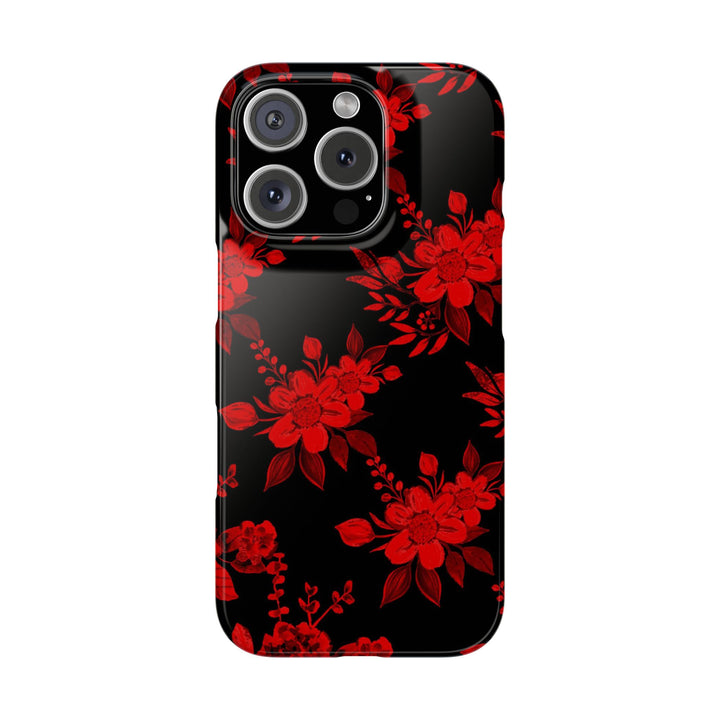 Slim Cute Phone Cases for Iphone - | iPhone 15 Case | iPhone 15 Pro Max Case, Iphone 14 Case, Iphone 14 Pro Max, Iphone 13, Red Black Flowers - Studio40ParkLane