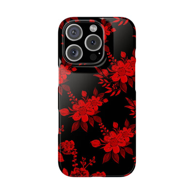 Slim Cute Phone Cases for Iphone - | iPhone 15 Case | iPhone 15 Pro Max Case, Iphone 14 Case, Iphone 14 Pro Max, Iphone 13, Red Black Flowers