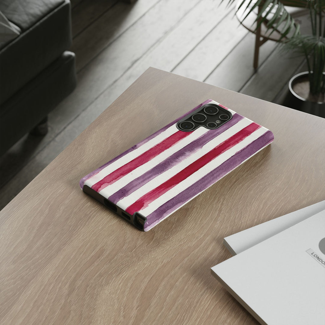 Tough Cute Wine Red Purple Stripes Phone Case, for IPhone 17 Pro Max | Iphone 17 Air, Iphone 16, IPhone 15, 14 13 12, Samsung Galaxy S26, S25, S24, S23 - Studio40ParkLane