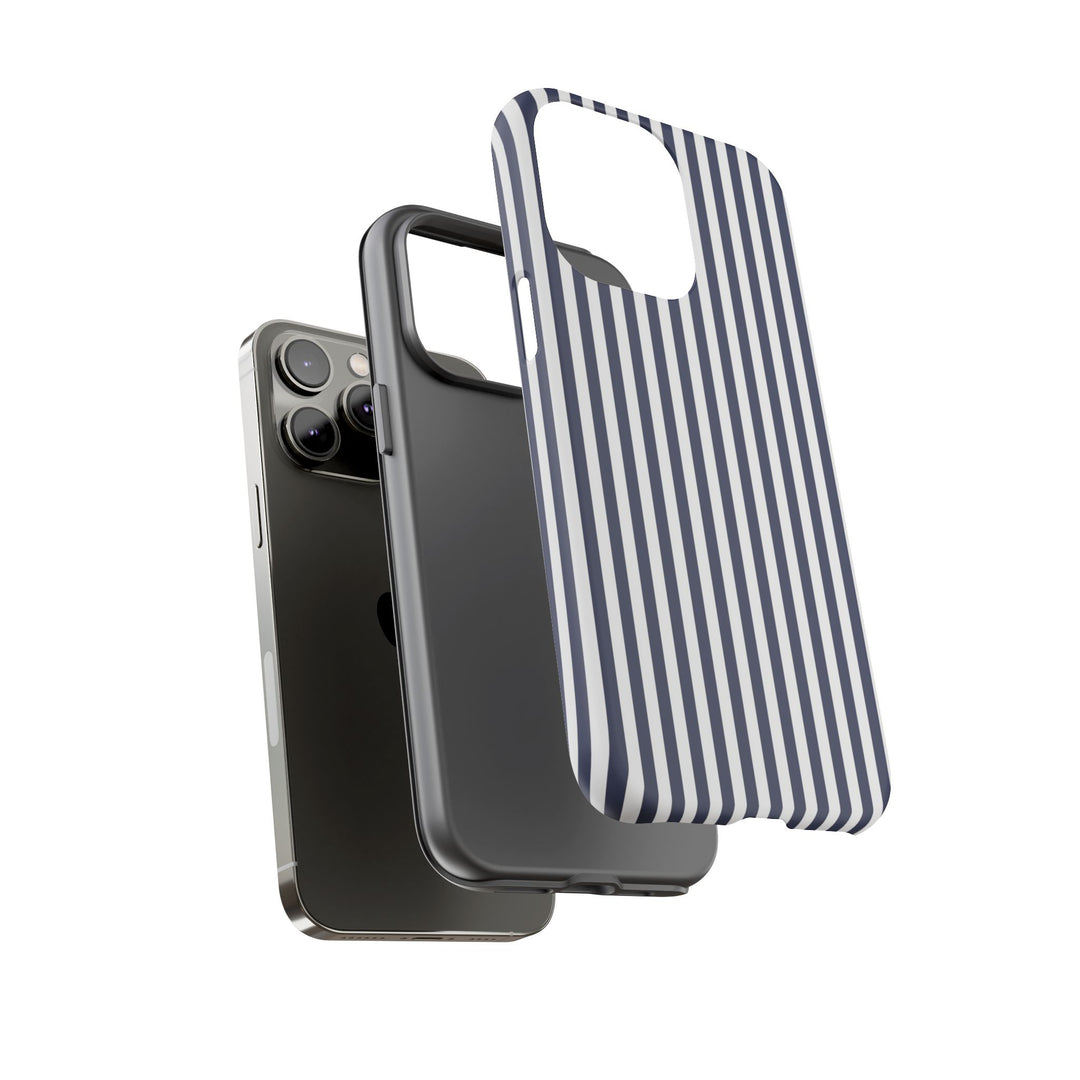 Tough Premium Navy Blue Stripes Phone Case Gift for Her - For Apple iPhone 16 Pro Max 16e iPhone 15 Pro iPhone Iphone 14 Plus 13 Pro 12 SE XR - Studio40ParkLane