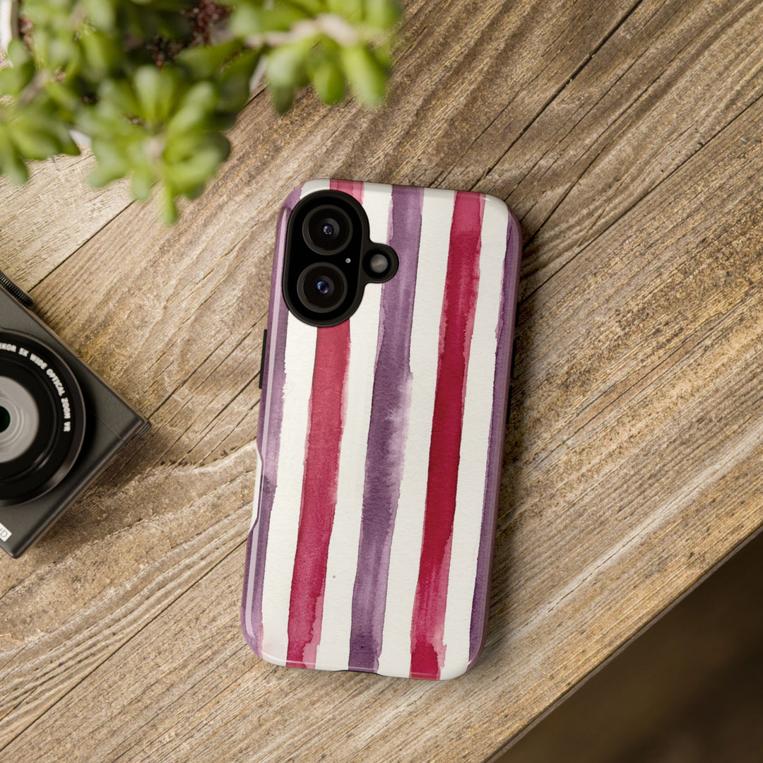 Tough Cute Wine Red Purple Stripes Phone Case, for IPhone 17 Pro Max | Iphone 17 Air, Iphone 16, IPhone 15, 14 13 12, Samsung Galaxy S26, S25, S24, S23 - Studio40ParkLane