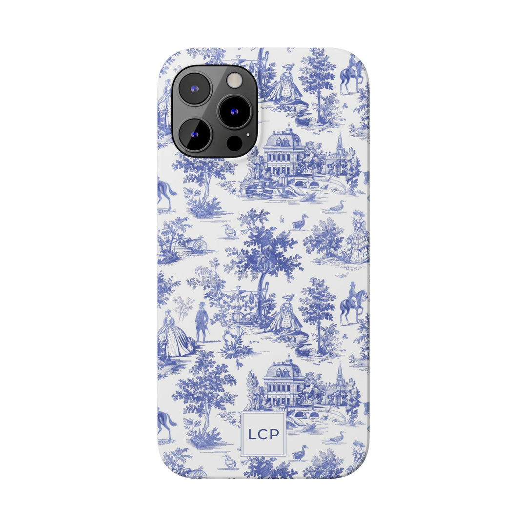 Slim Personalized Slim Blue Vintage French Toile Cute Phone Cases for Iphone 16 Pro Max | iPhone 15 Case | iPhone 15 Pro Max Case, Iphone 14, Iphone 14 Pro Max, Iphone 13 12 11 8 7 - Studio40ParkLane