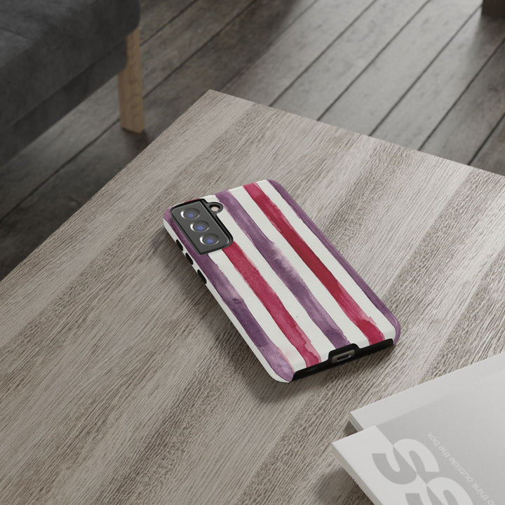 Tough Cute Wine Red Purple Stripes Phone Case, for IPhone 17 Pro Max | Iphone 17 Air, Iphone 16, IPhone 15, 14 13 12, Samsung Galaxy S26, S25, S24, S23 - Studio40ParkLane