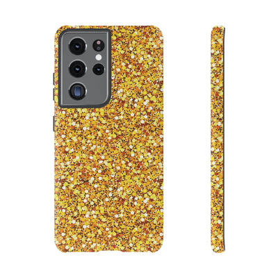 Chic Gold Faux Play on Glitter Effect Cute Phone Case, for IPhone 16 pro Max | Iphone 15, Iphone 14, IPhone 13 Case, 11 8 7, Samsung Galaxy S24, S23, S22, S21, 2 Layer Protection