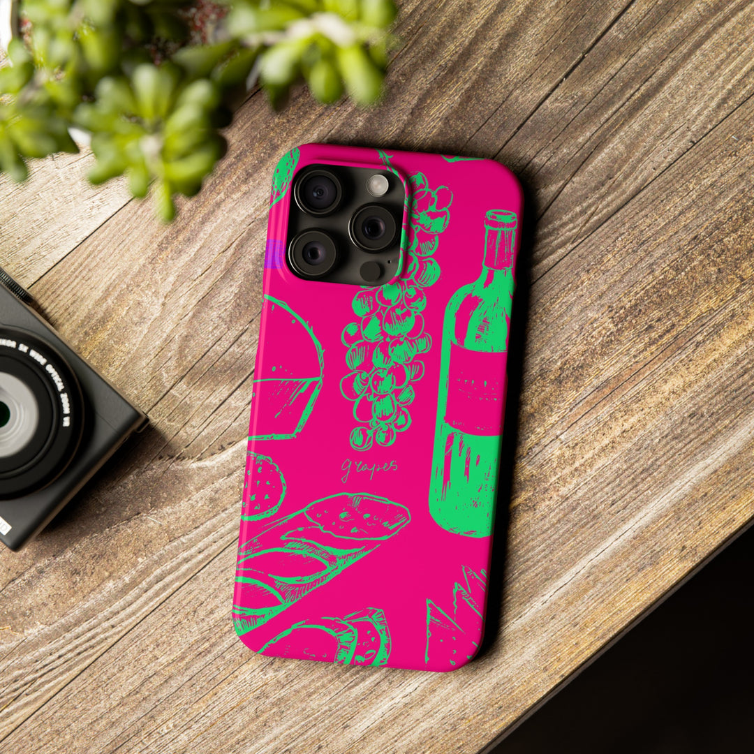 Slim French Food Wine Pink Green Cute Phone Cases for Iphone | iPhone 15 Case | iPhone 15 Pro Max Case, Iphone 14, Iphone 14 Pro Max, Iphone 13, - Studio40ParkLane