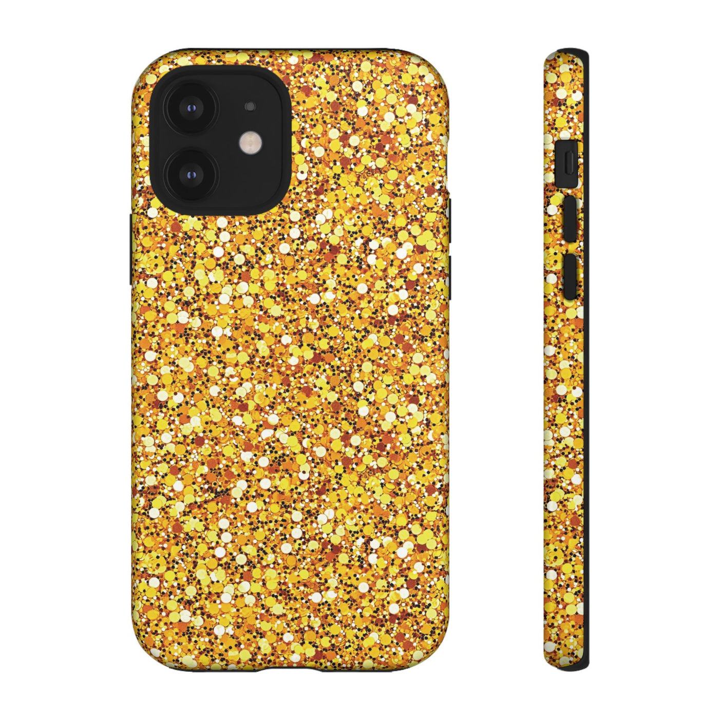 Chic Gold Faux Play on Glitter Effect Cute Phone Case, for IPhone 16 pro Max | Iphone 15, Iphone 14, IPhone 13 Case, 11 8 7, Samsung Galaxy S24, S23, S22, S21, 2 Layer Protection