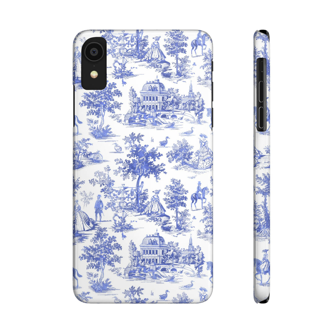 Slim Blue Vintage French Toile Cute Phone Cases for Iphone 16 Pro Max | iPhone 15 Case | iPhone 15 Pro Max Case, Iphone 14, Iphone 14 Pro Max, Iphone 13 12 11 8 7 - Studio40ParkLane
