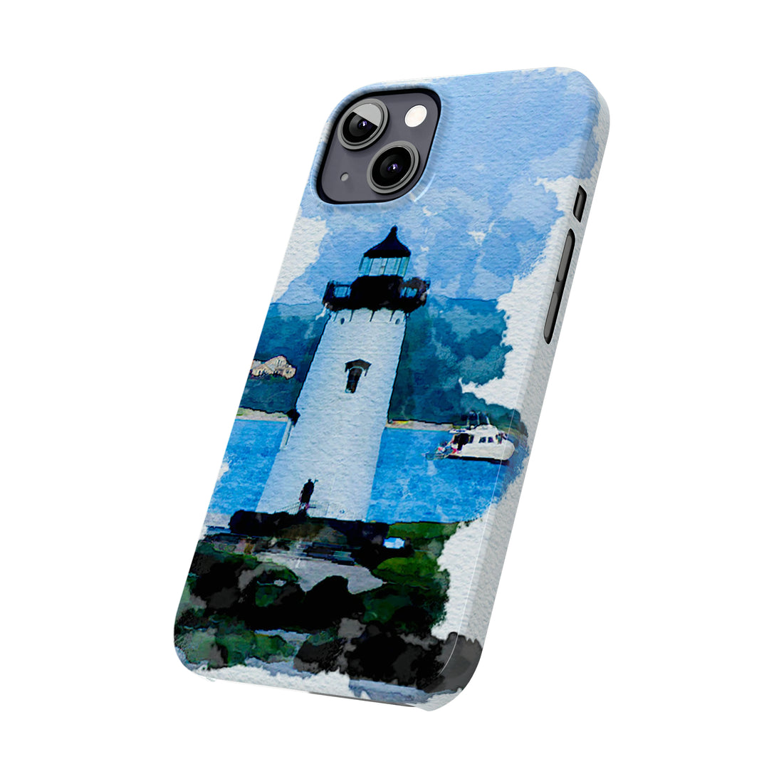 Slim Cute Phone Cases for Iphone - | iPhone 15 Case | iPhone 15 Pro Max Case, Iphone 14 Case, Iphone 14 Pro Max, Iphone 13, Beach Lighthouse Blue - Studio40ParkLane