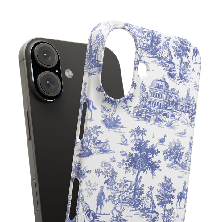 Sleek Snap Blue French Toile Cute Phone Case for iPhone 16 15 14 13 12 11 X Xs Max Xr Pro Plus Samsung Galaxy S24 S23 S22 S21 S20 Note Ultra
