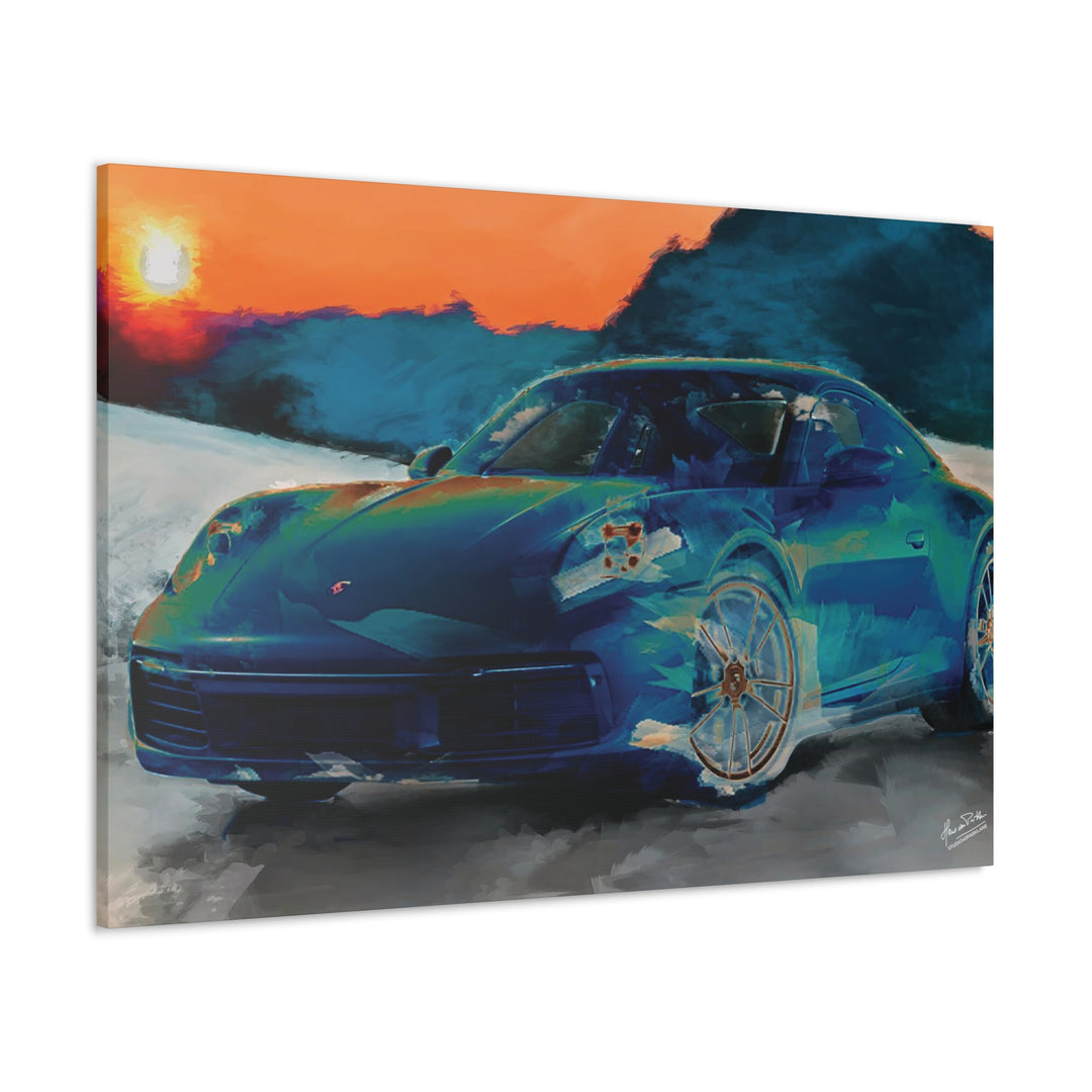 Porsche Wall Art on Canvas Print Gallery Wrapped - Gorgeous Porsche 911 Carrera Wall Art - Set in the mountains with a Sunset - Home Decor - Studio40ParkLane