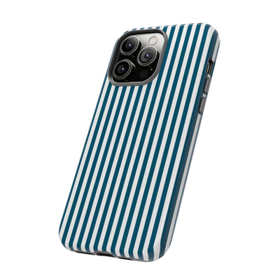 Tough Premium Teal Blue Stripes Phone Case Gift for Her - For Apple iPhone 16 Pro Max 16e iPhone 15 Pro iPhone Iphone 14 Plus 13 Pro 12 SE XR - Studio40ParkLane