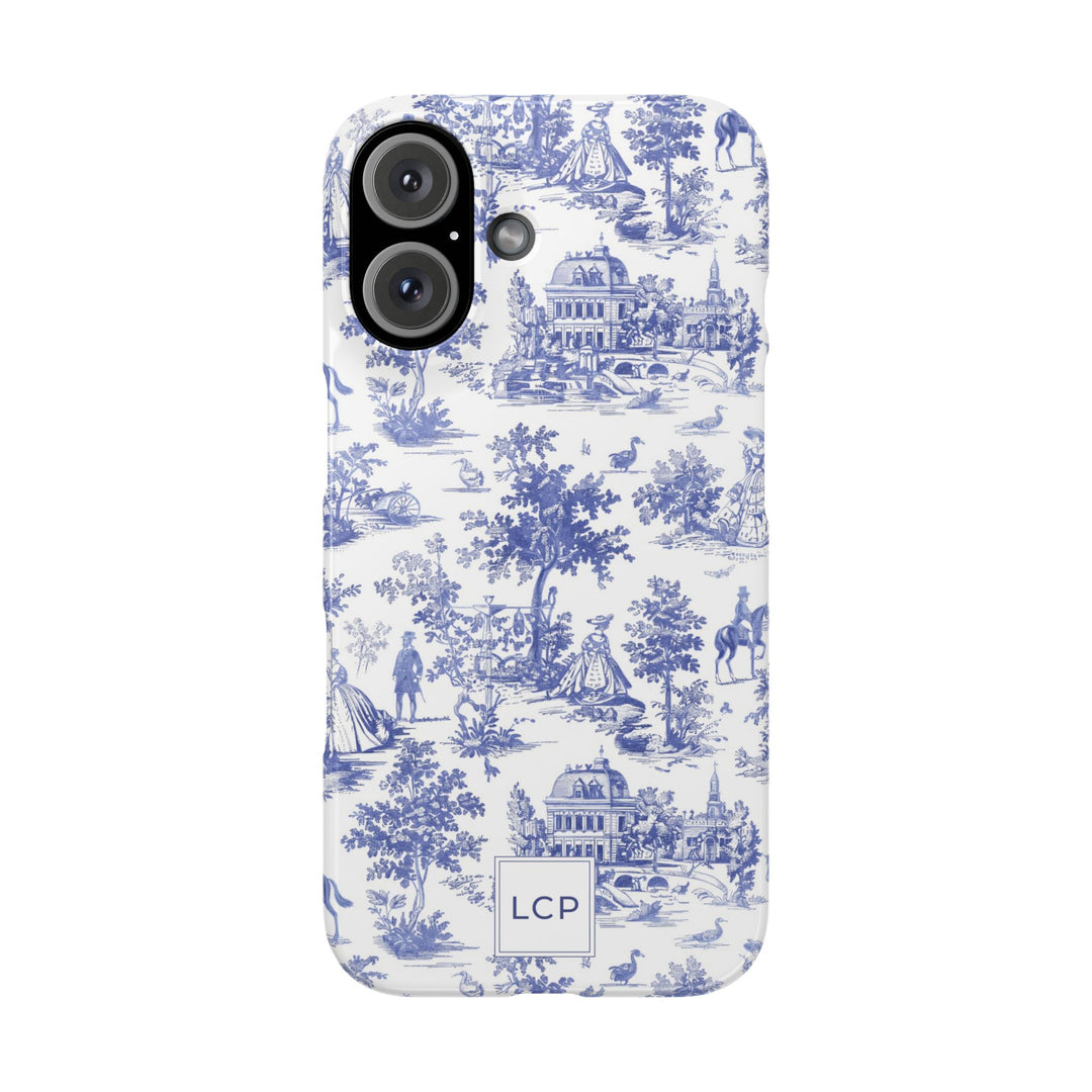 Slim Personalized Slim Blue Vintage French Toile Cute Phone Cases for Iphone 16 Pro Max | iPhone 15 Case | iPhone 15 Pro Max Case, Iphone 14, Iphone 14 Pro Max, Iphone 13 12 11 8 7 - Studio40ParkLane