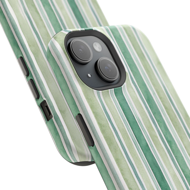 Aesthetic Tough Magsafe Green Stripes Watercolor Phone Case - For iPhone 17 Pro Max iPhone 16 Pro iPhone 15 Iphone 14 Plus 13 Pro 12 11 10 - Studio40ParkLane