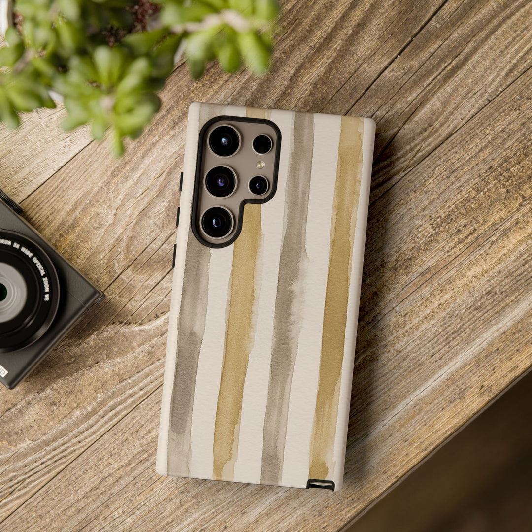 Tough Cute Brown Beige Stripes Phone Case, for IPhone 17 Pro Max | Iphone 17 Air, Iphone 16, IPhone 15, 14 13 12, Samsung Galaxy S26, S25, S24, S23 - Studio40ParkLane