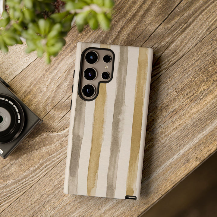 Tough Cute Brown Beige Stripes Phone Case, for IPhone 17 Pro Max | Iphone 17 Air, Iphone 16, IPhone 15, 14 13 12, Samsung Galaxy S26, S25, S24, S23 - Studio40ParkLane