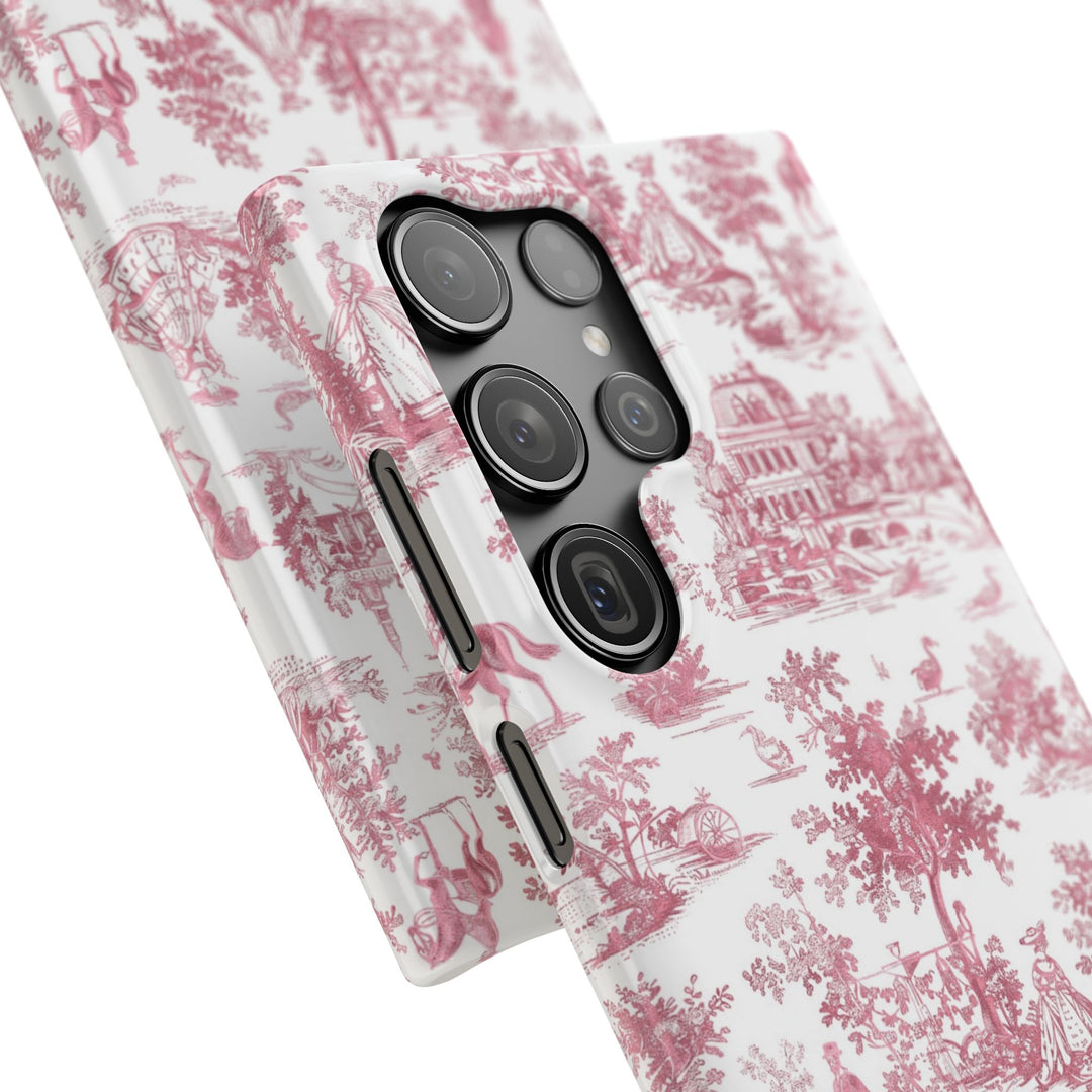 Sleek Snap Pink French Toile Cute Phone Case for iPhone 16 15 14 13 12 11 X Xs Max Xr Pro Plus Samsung Galaxy S24 S23 S22 S21 S20 Note Ultra