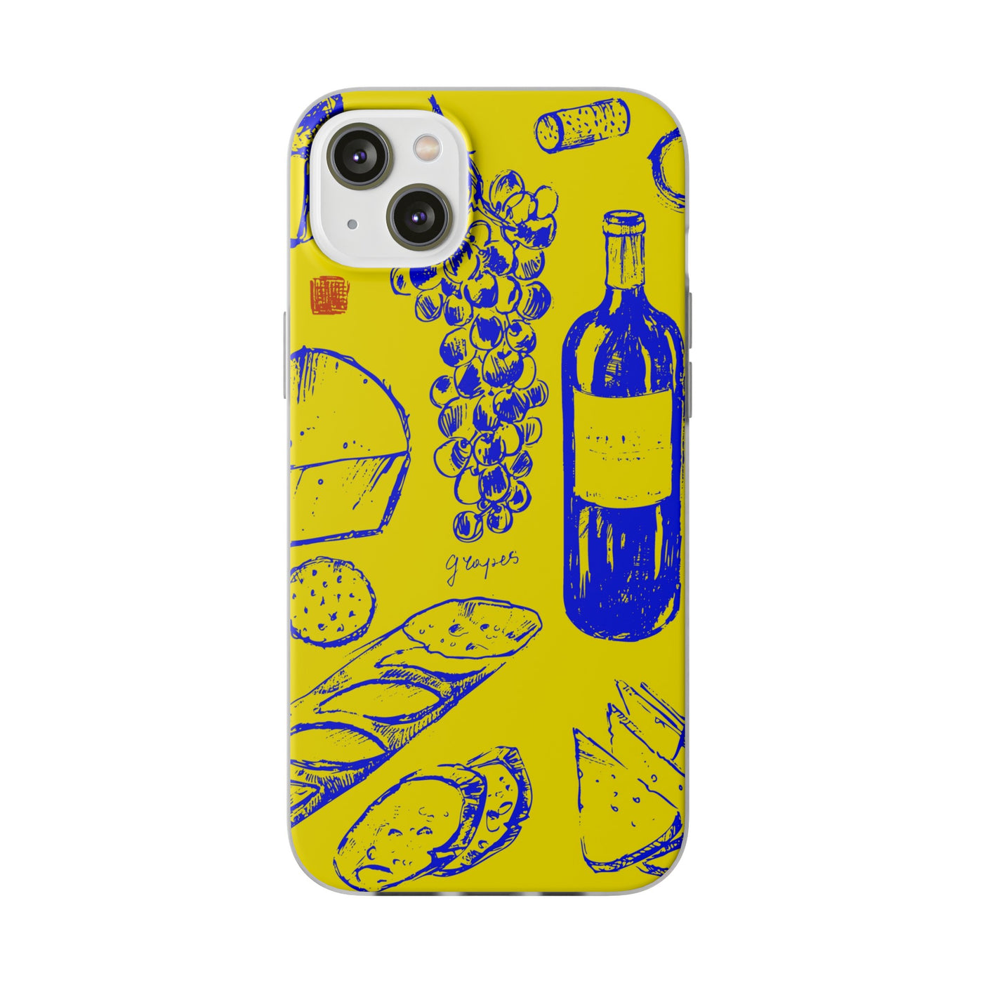 Cute Flexi Phone Cases, French Food Wine Yellow Blue, Compatible with Samsung Galaxy S23, Samsung S22, Samsung S21, Samsung S20, Galaxy S20 Ultra