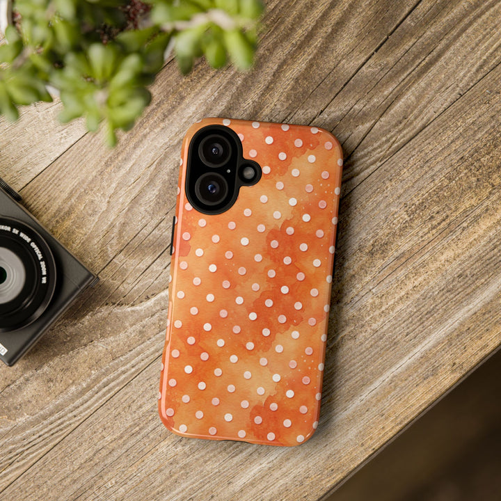 Aesthetic Tough Orange Polka Dots Watercolor Phone Case - For iPhone 17 Pro Max iPhone 16 Pro iPhone 15 Iphone 14 Plus 13 Pro 12 11 10 XR - Studio40ParkLane