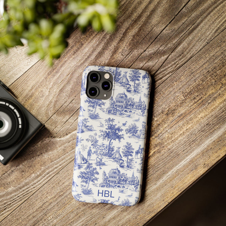 Slim Personalized Slim Blue Vintage French Toile Cute Phone Cases for Iphone 16 Pro Max | iPhone 15 Case | iPhone 15 Pro Max Case, Iphone 14, Iphone 14 Pro Max, Iphone 13 12 11 8 7 - Studio40ParkLane