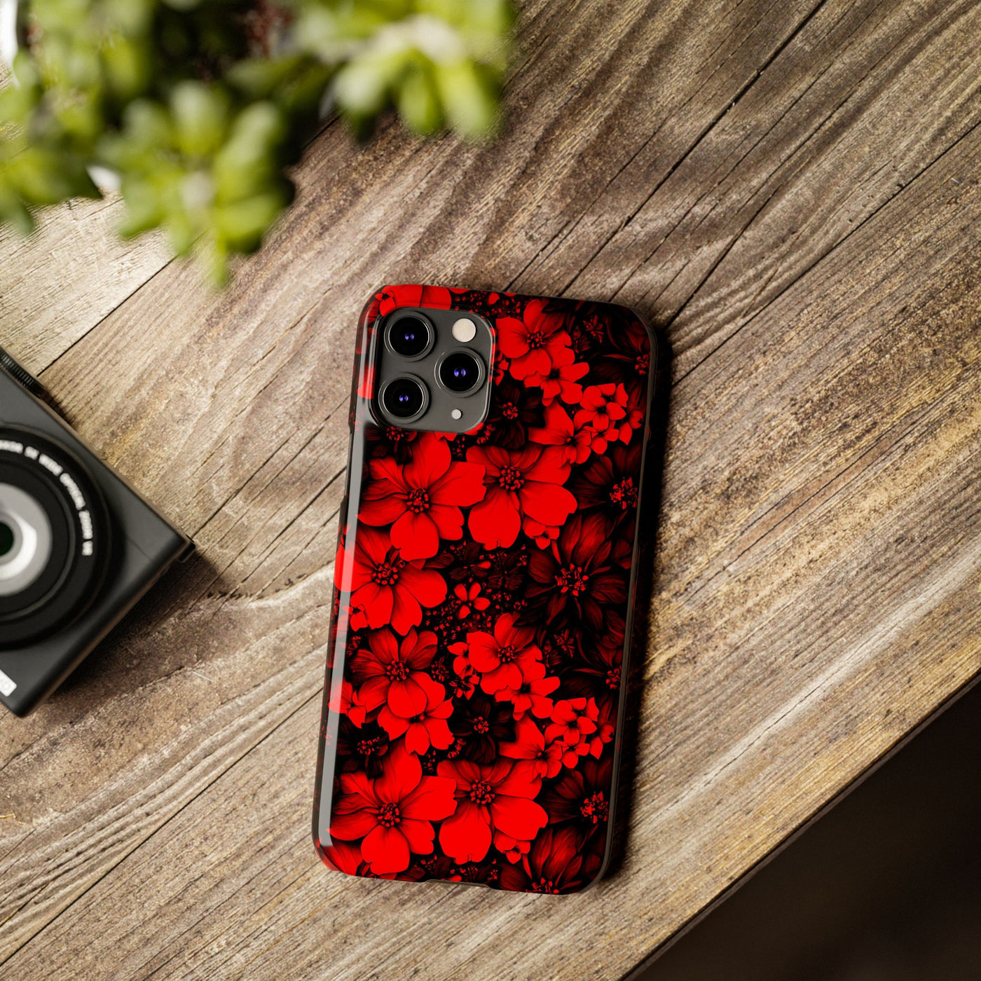 Slim Cute Phone Cases for Iphone - | iPhone 15 Case | iPhone 15 Pro Max Case, Iphone 14 Case, Iphone 14 Pro Max, Iphone 13, Red Black Flowers