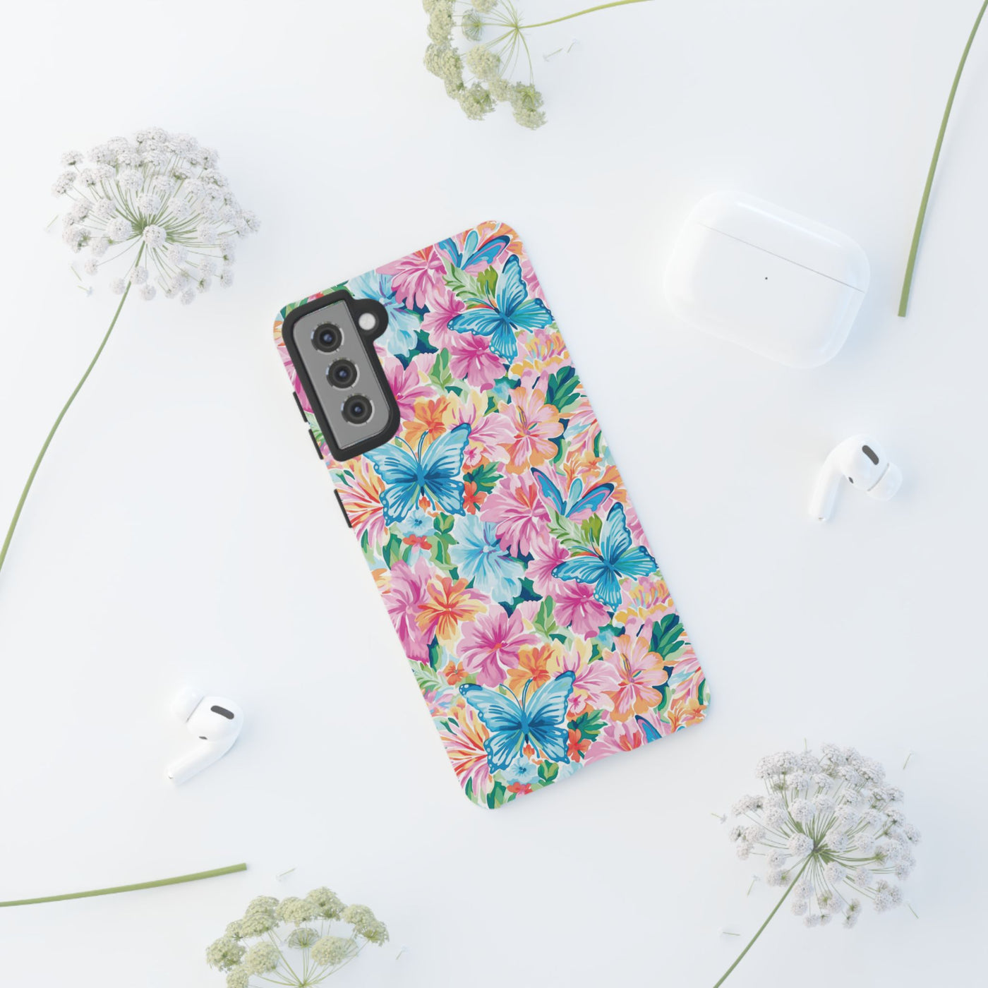 Premium Tough Butterflies Flowers Cute Phone Cases for Samsung S24, S23, S22, S21, S20, Plus and Ultra, Iphone 16 Pro Max,15, 14, 13, 12, 11, 10