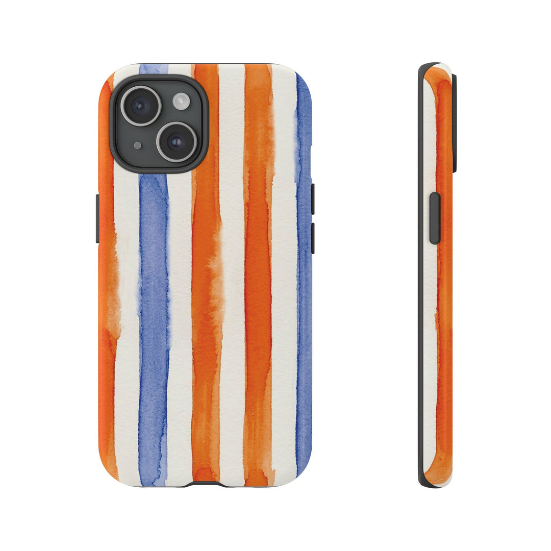 Tough Cute Blue Orange Stripes Phone Case, for IPhone 17 Pro Max | Iphone 17 Air, Iphone 16, IPhone 15, 14 13 12, Samsung Galaxy S26, S25, S24, S23 - Studio40ParkLane